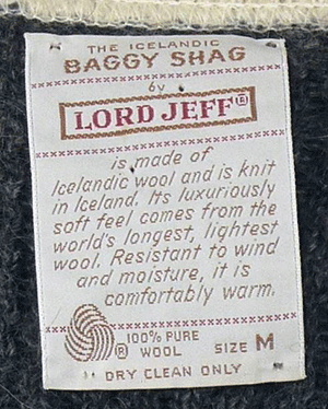 Men's Retro Icelandic Wool ivory polo-neck sweater with steel-grey stripes, medium size