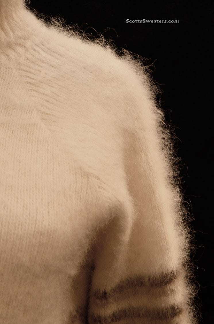 Close-up of natural wool color Icelandic wool turtleneck sweater for women by Hilda Ltd. in medium size.