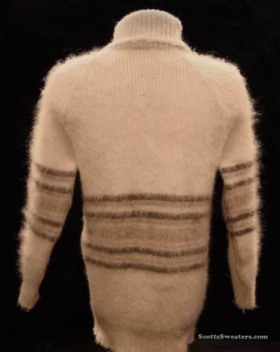 Natural color woman's Icelandic wool turtleneck sweater by Hilda Ltd. medium size with striped pattern