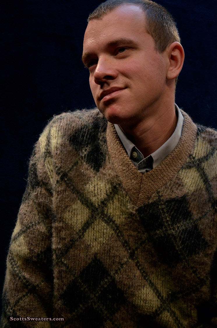 Retro Shaggy Argyle Mohair V-Neck Sweater by Rob Scott