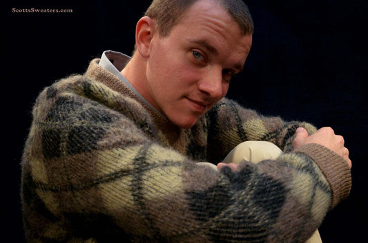 Retro Shaggy Argyle Mohair V-Neck Sweater by Rob Scott