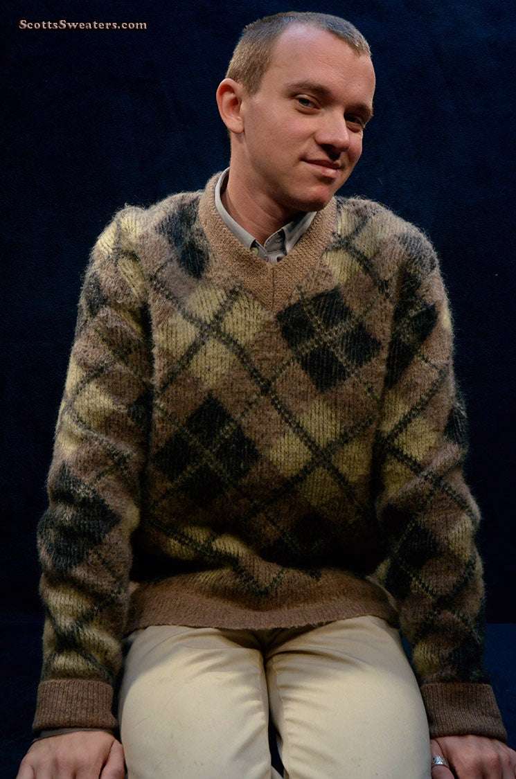 Retro Shaggy Argyle Mohair V-Neck Sweater by Rob Scott