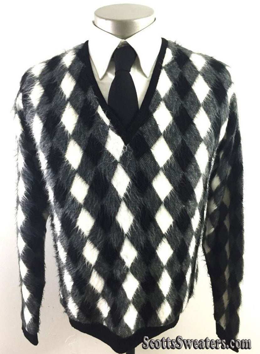 Retro Shaggy Faux-Mohair V-Neck Sweater by Fancy Wear Royal Styled in Paris