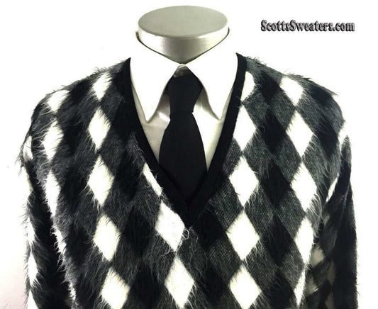 Retro Shaggy Faux-Mohair V-Neck Sweater by Fancy Wear Royal Styled in Paris