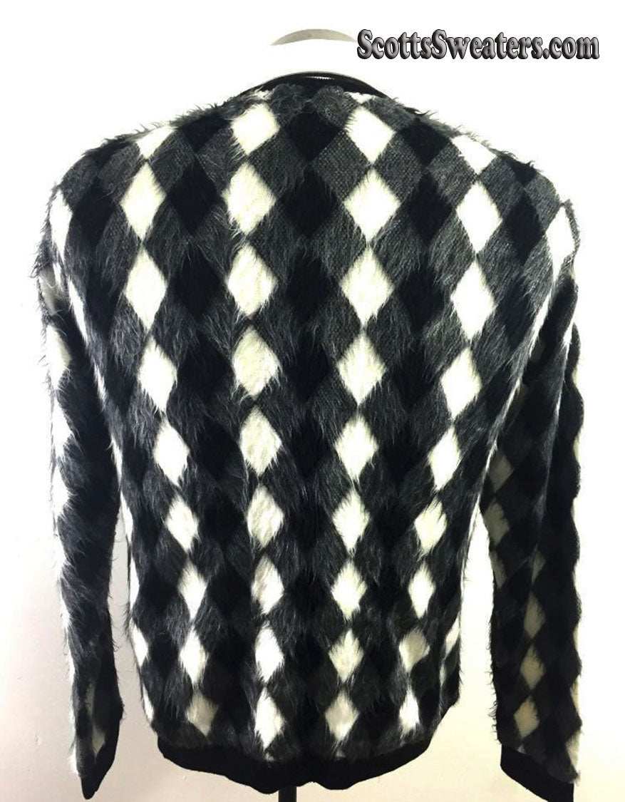Retro Shaggy Faux-Mohair V-Neck Sweater by Fancy Wear Royal Styled in Paris