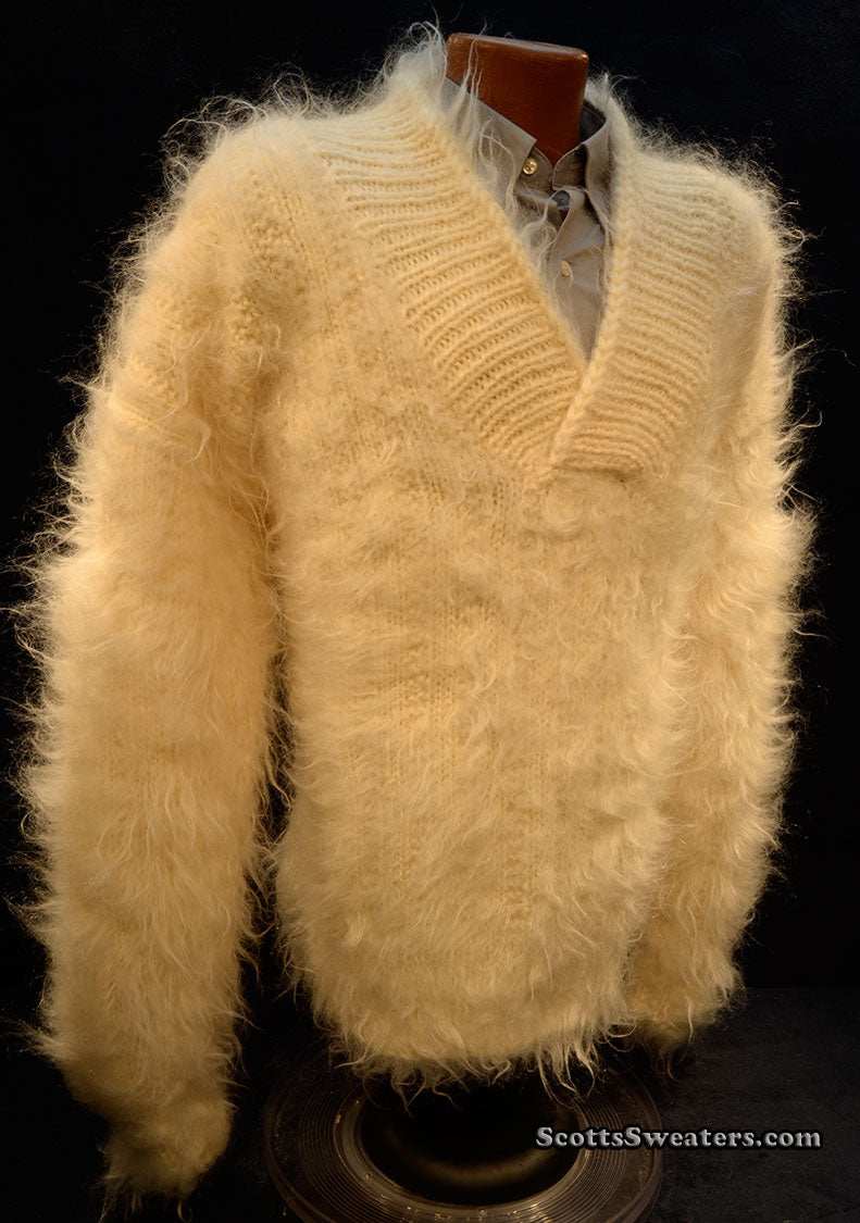 Men's Hand-knit Shawl neck Mohair Sweater Pullover