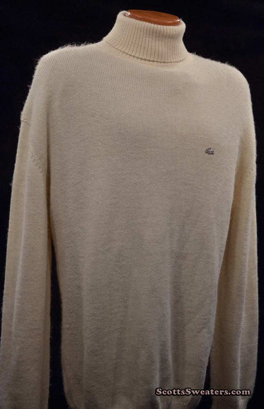 Men's ivory-white extra-soft 100% baby Alpaca turtleneck sweater by Izod Lacoste in X-Large size