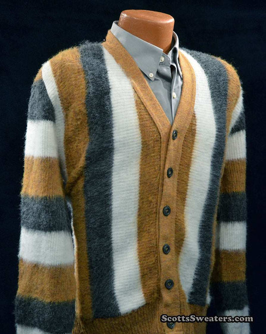 Men's retro striped button-front faux-mohair cardigan sweater by Brent in size small