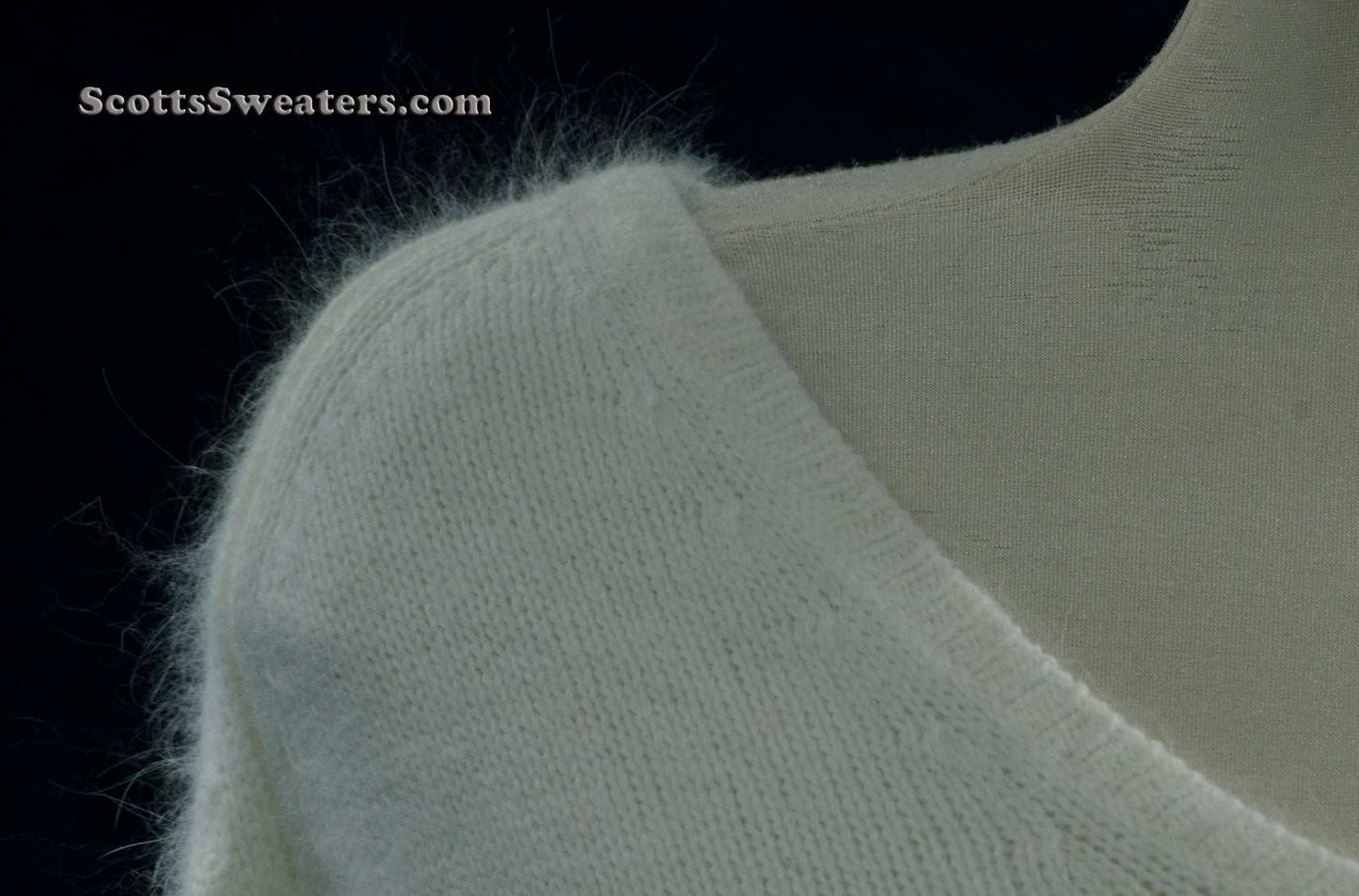 Woman's White Angora Split-cuffs V-neck Sweater by H&M