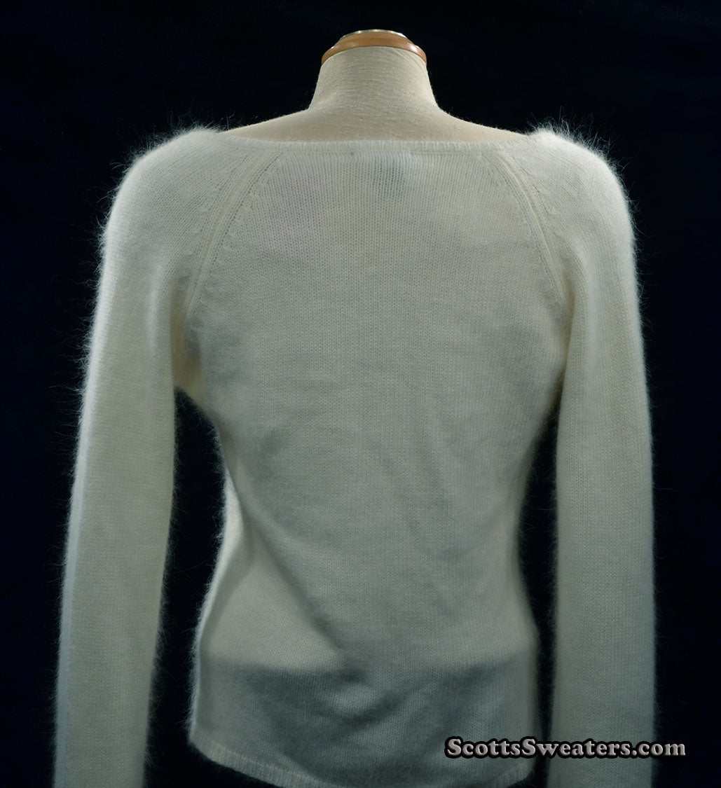 Woman's White Angora Split-cuffs V-neck Sweater by H&M