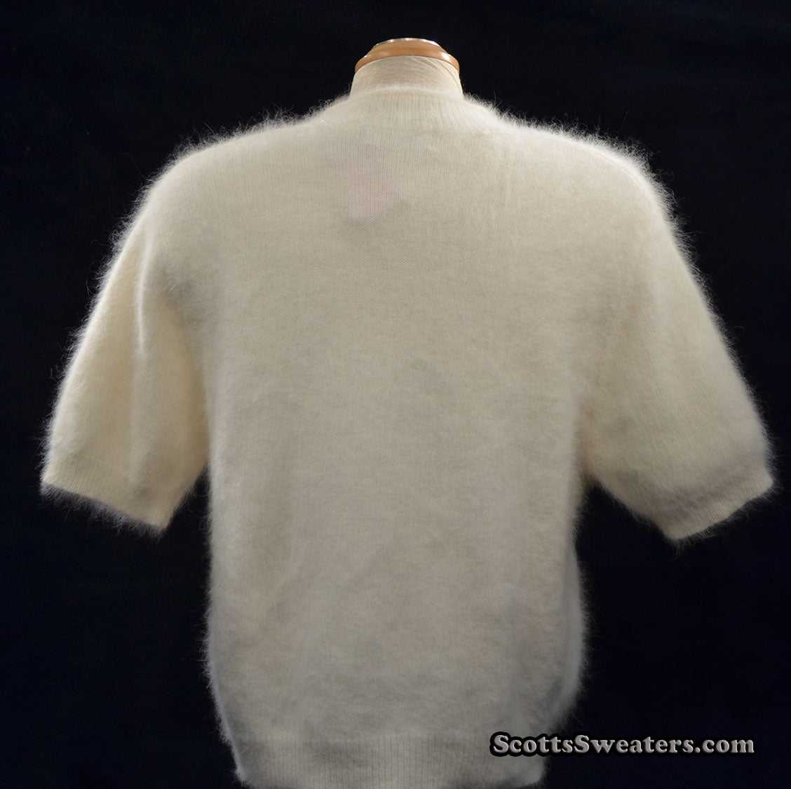Woman's white short-sleeved angora sweater with V-neck by Just Clothes