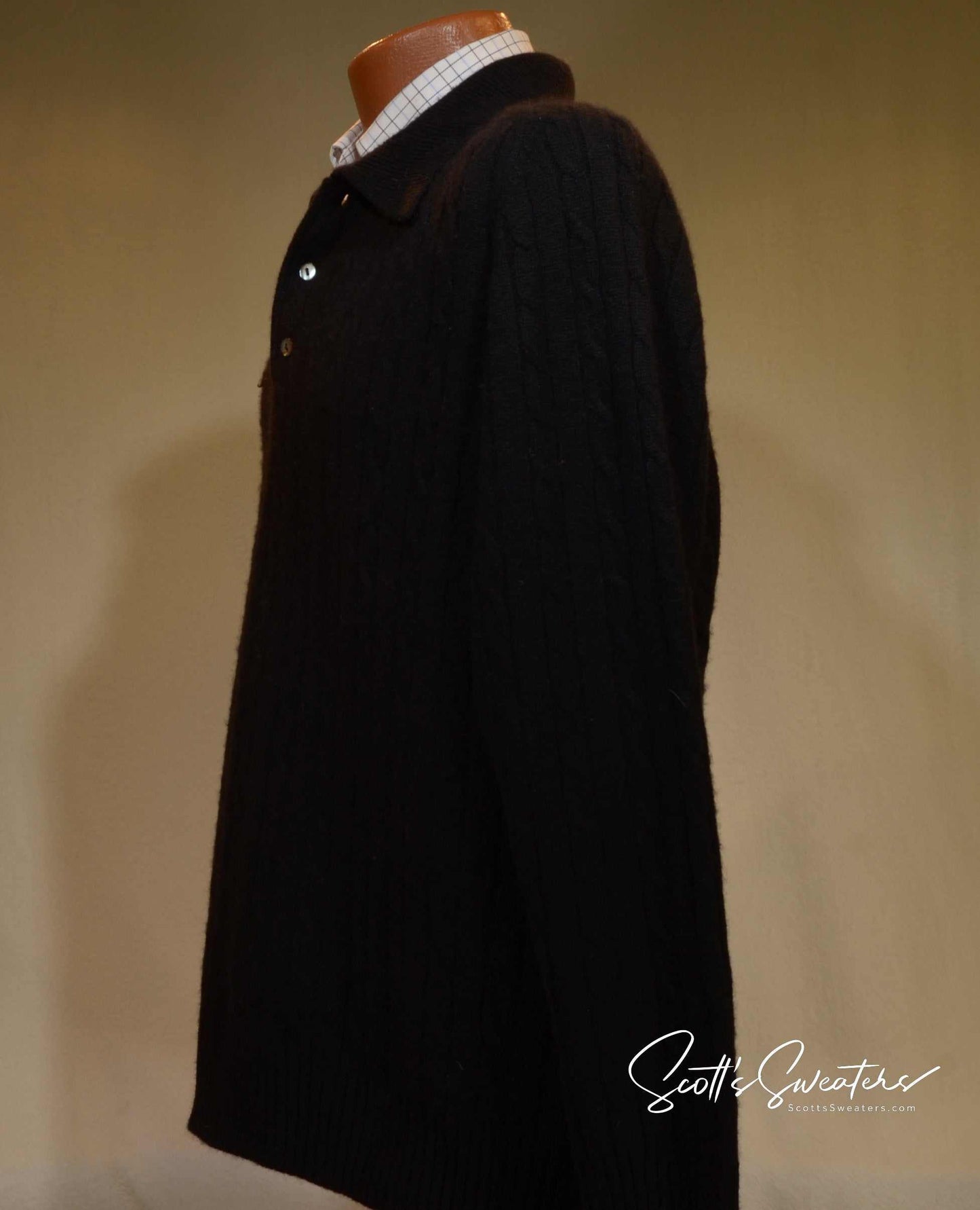 Men's black cashmere polo-neck sweater by Allen Solly with cable-knit design
