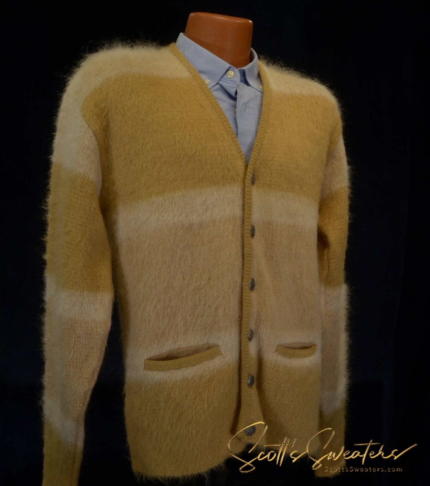 Men's Retro Classic Tri-Color Mohair Cardigan Sweater