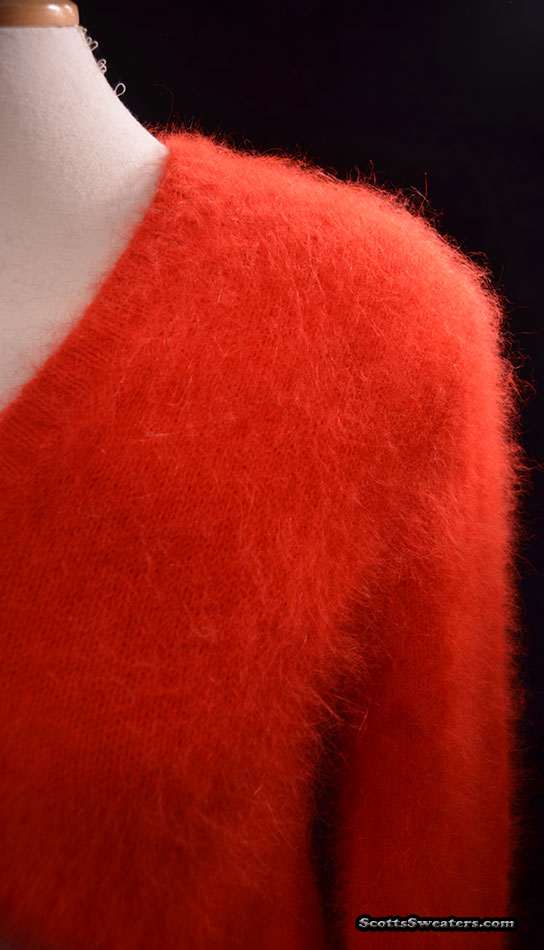 Woman's red angora V-neck sweater by Lafayette 148 in medium size