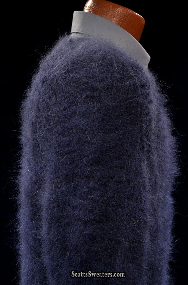 Handgestrickter luxuriöser Angora-Pullover mit Rundhalsausschnitt für Herren