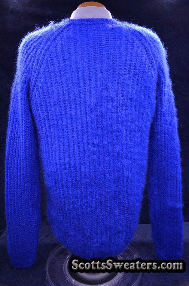 Men's Electric-blue Hand-knit Crewneck Mohair Sweater