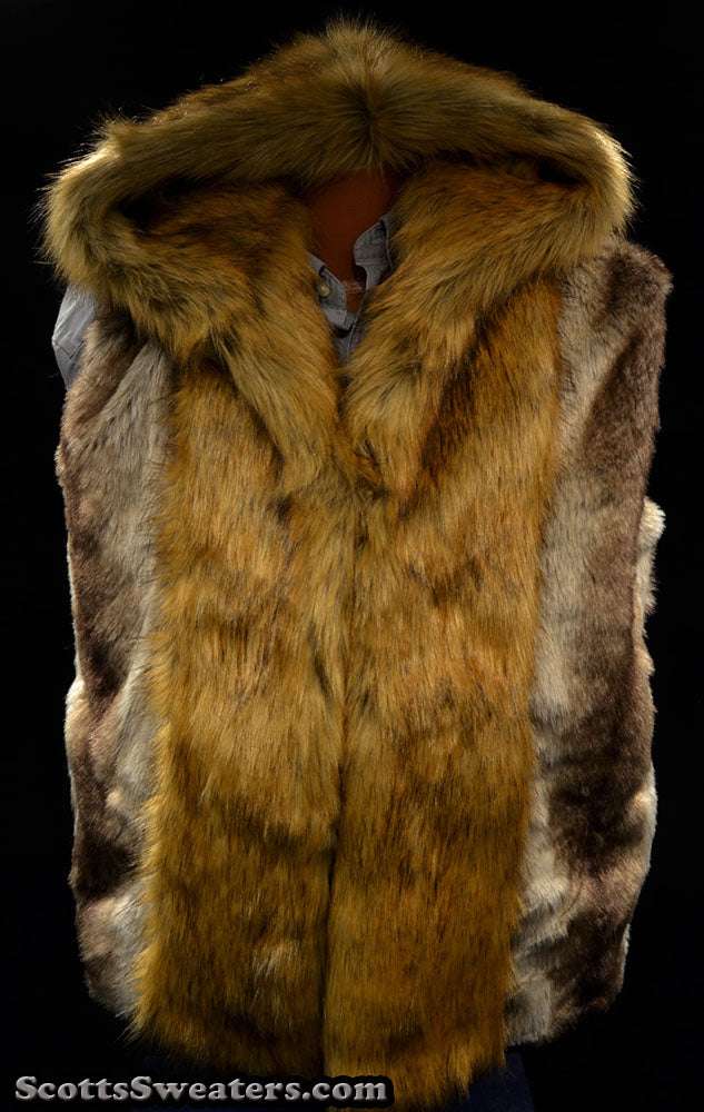 Men's Faux-Fur Sleeveless Hooded Vest