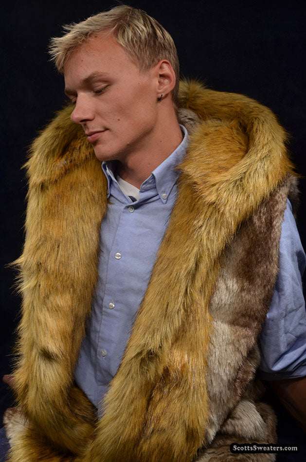 Men's Faux-Fur Sleeveless Hooded Vest