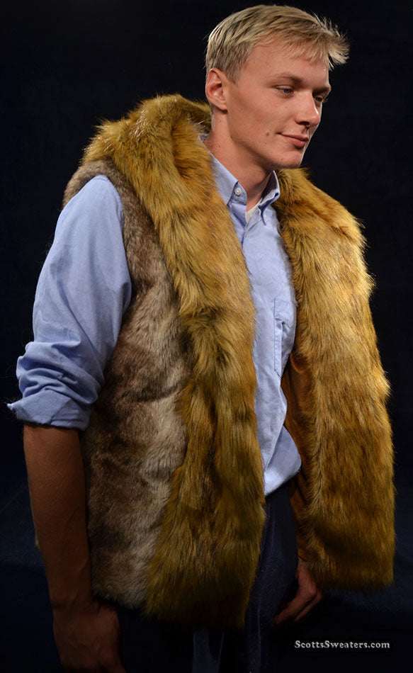 Men's Faux-Fur Sleeveless Hooded Vest
