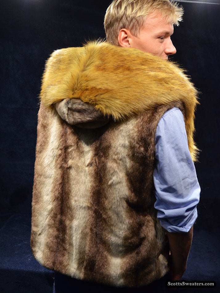Men's Faux-Fur Sleeveless Hooded Vest