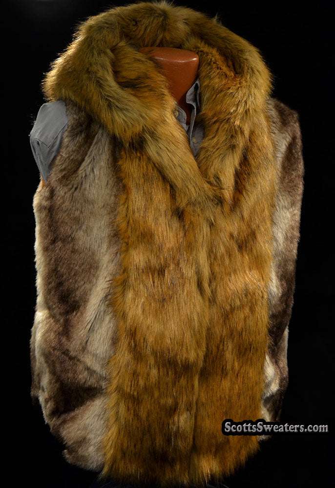 Men's Faux-Fur Sleeveless Hooded Vest