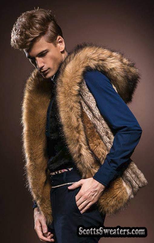 Men's Faux-Fur Sleeveless Hooded Vest