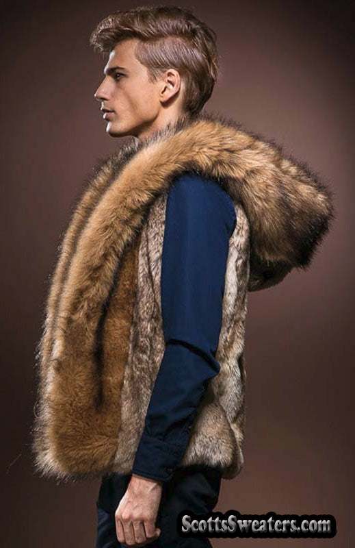 Men's Faux-Fur Sleeveless Hooded Vest