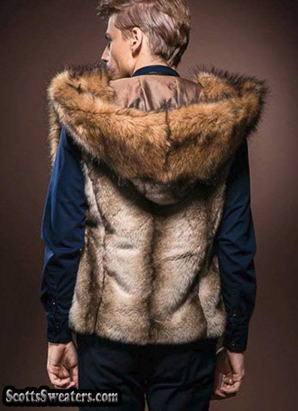 Men's Faux-Fur Sleeveless Hooded Vest