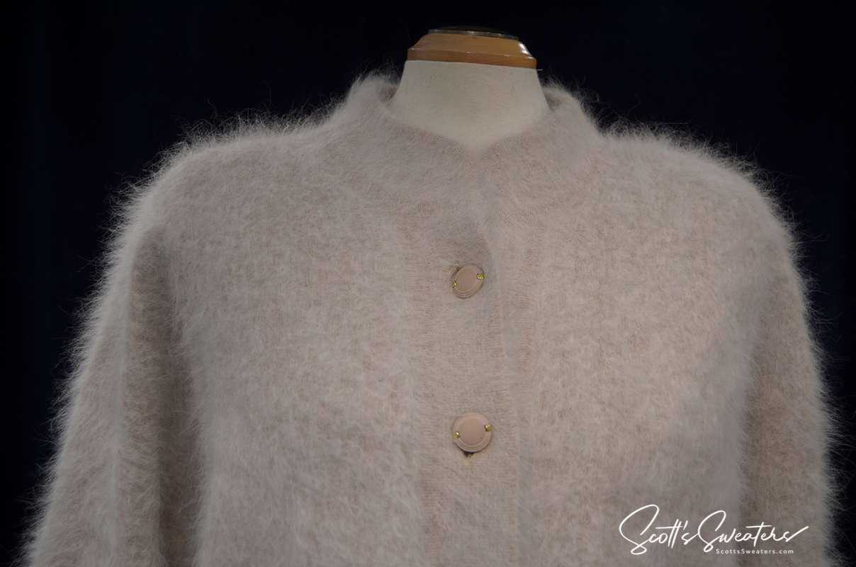 Woman's Beige Angora Cardigan Sweater by Connie A. Lee