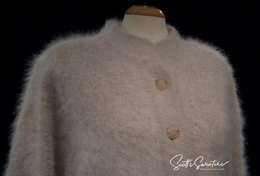 Woman's beige angora cardigan sweater by Connie A. Lee, small-medium size nylon lined