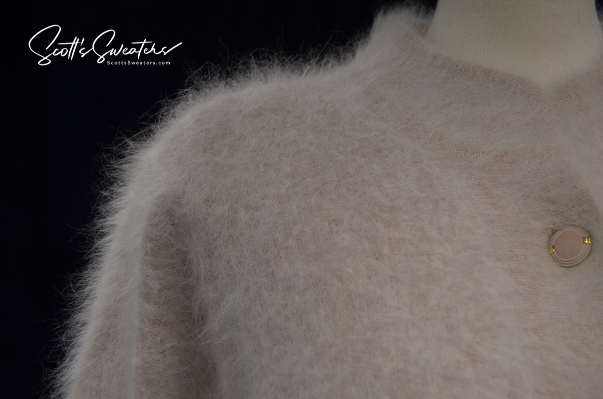 Woman's Beige Angora Cardigan Sweater by Connie A. Lee