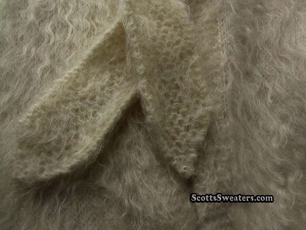 Ivory woman’s full-length mohair sweater-coat by Arundell UK showing close-up texture