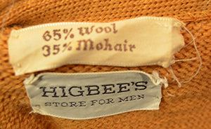 Gold retro classic mohair V-neck sweater by Higbee's Store for Men in size small