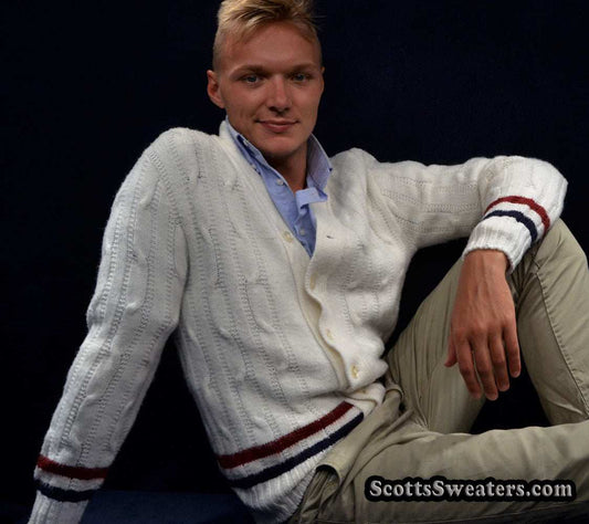 Men's Classic Cardigan Tennis Sweater by Ken Rosewall- Revere