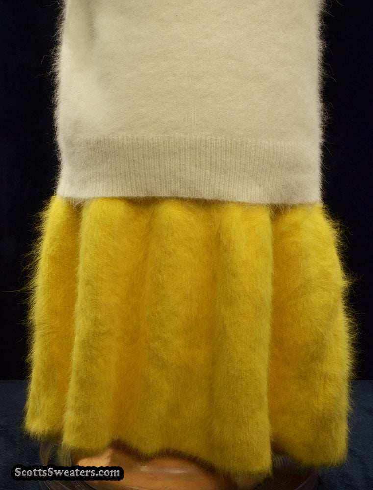 Soft yellow angora women's short skirt with elastic waistband by Scott's Sweaters