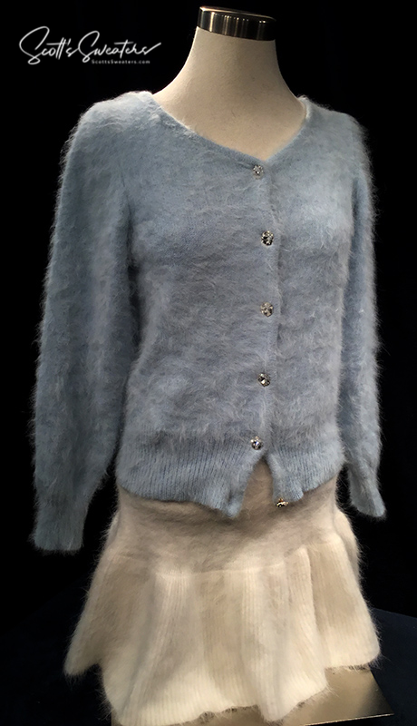 Woman's short angora skirt with elastic waistband in cream color by Scott's Sweaters