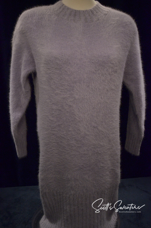 Light-blue angora crewneck sweaterdress with long sleeves and soft texture