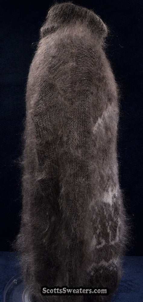 Men's dark-grey Siberian handknit mohair turtleneck sweater with white snow and bear design, medium-large size