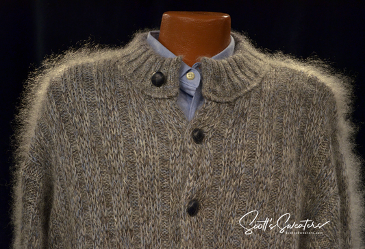 Men's grey Italian angora-blend cardigan sweater size 2XL with buttons and front pockets