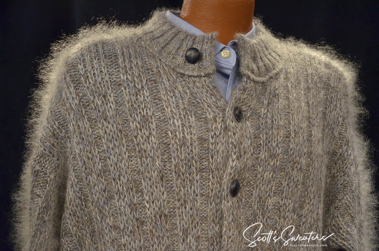 Herren-Cardigan aus italienischem Angora-Wollstrick – Größe 2XL
