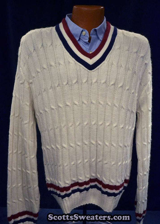 Men's Classic V-neck Pullover Tennis Sweater by Robert Bruce