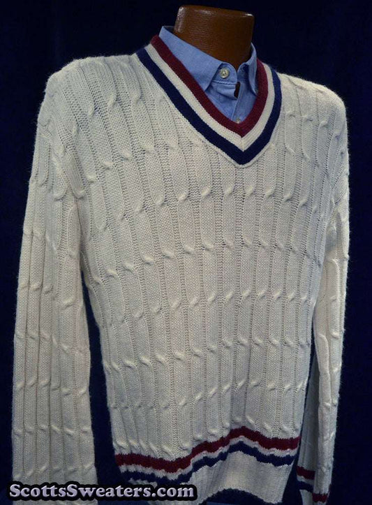 Men's Classic V-neck Pullover Tennis Sweater by Robert Bruce
