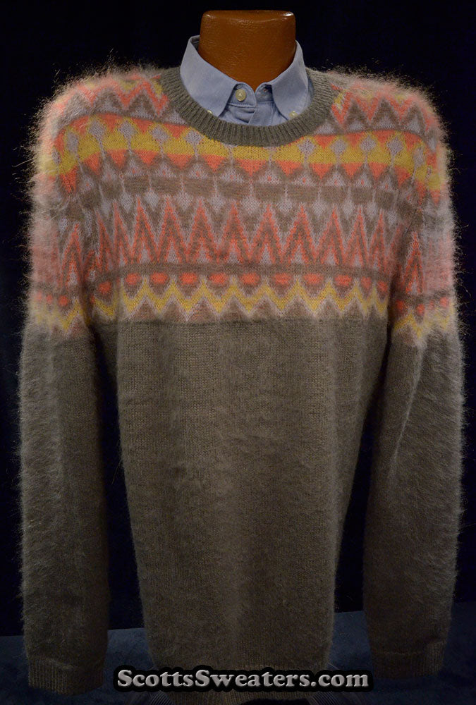 Herren-Rundhalspullover aus Mohair im Fair-Isle-Design