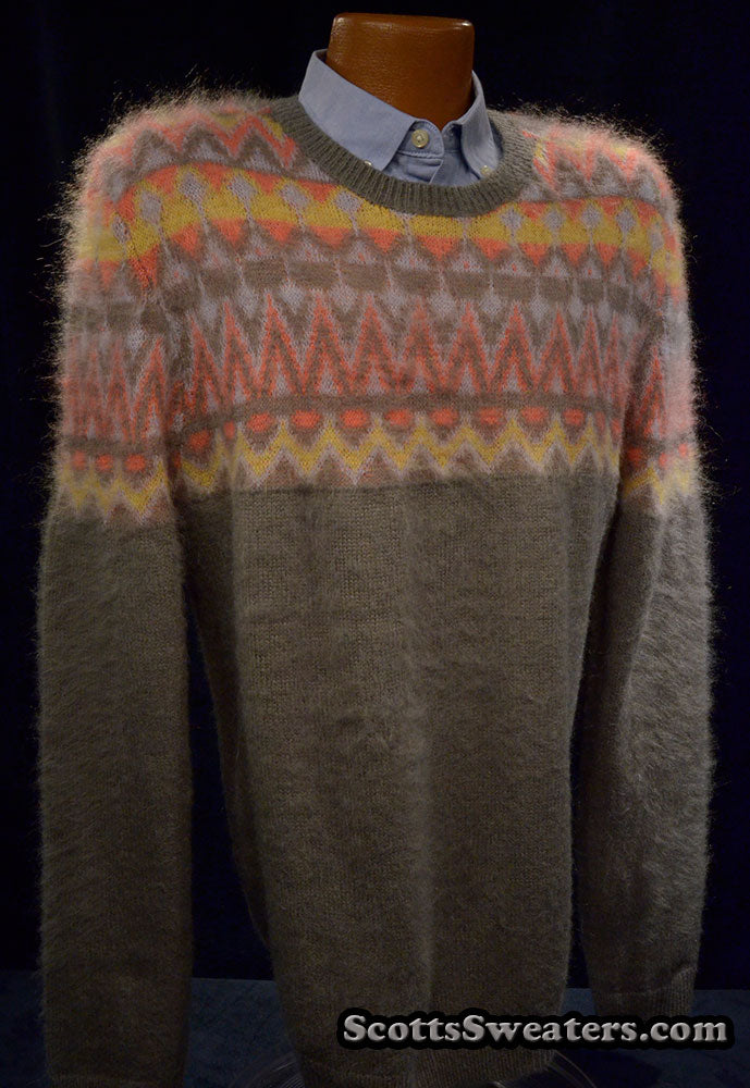 Herren-Rundhalspullover aus Mohair im Fair-Isle-Design