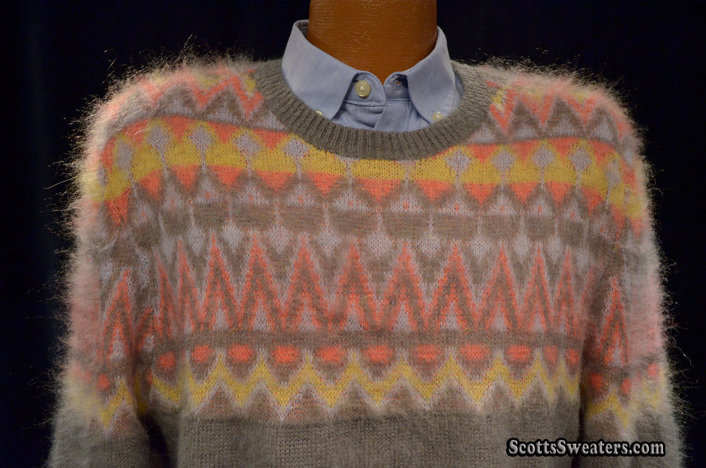 Herren-Rundhalspullover aus Mohair im Fair-Isle-Design
