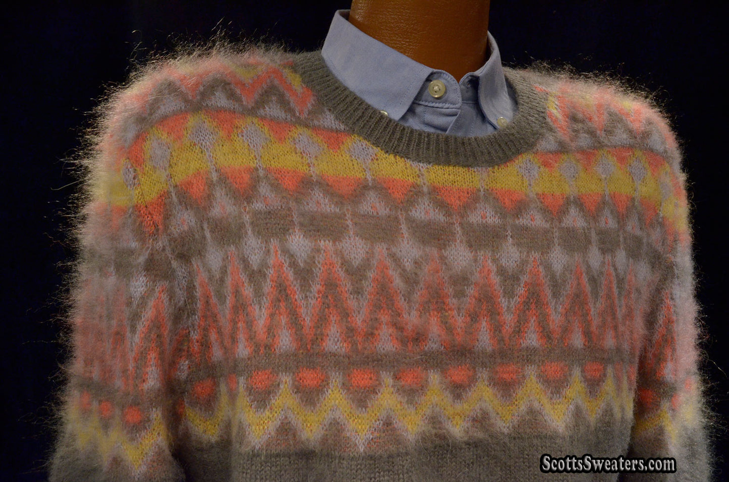 Herren-Rundhalspullover aus Mohair im Fair-Isle-Design