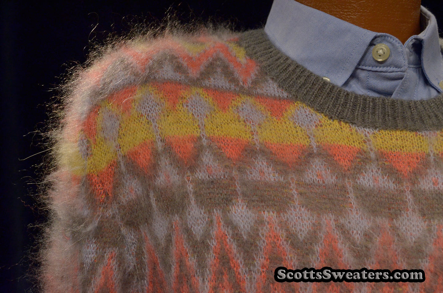 Herren-Rundhalspullover aus Mohair im Fair-Isle-Design