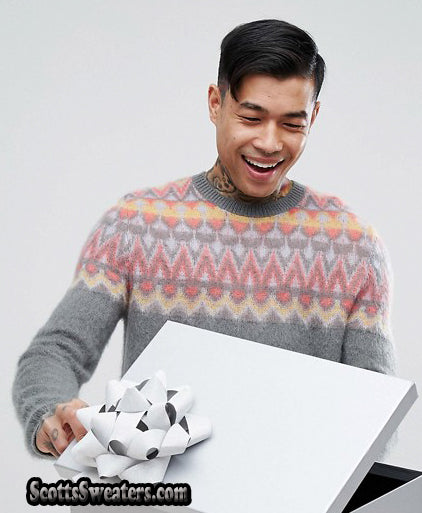 Herren-Rundhalspullover aus Mohair im Fair-Isle-Design