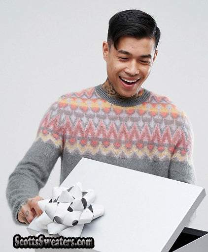 Men's Crewneck Mohair Sweater in Fair Isle Design