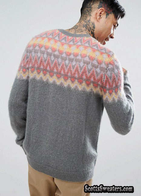 Herren-Rundhalspullover aus Mohair im Fair-Isle-Design